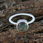 Labradorite Solitaire Korean 925 Silver Gray Gemstones Dainty Contemporary Ring Jewelry