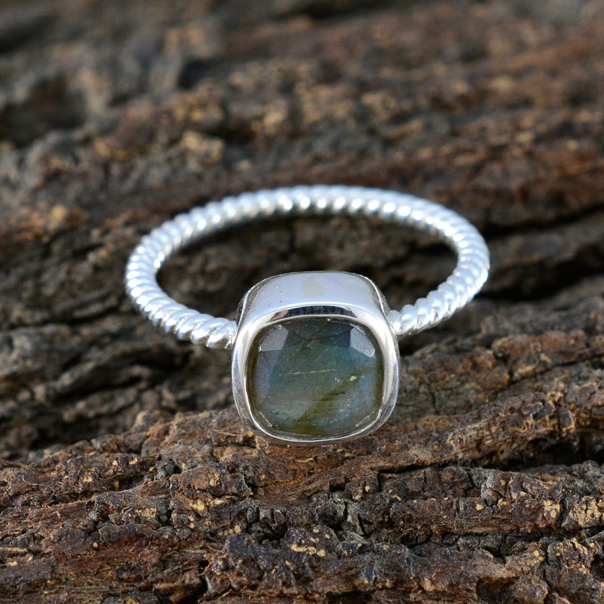 Labradorite Solitaire Korean 925 Silver Gray Gemstones Dainty Contemporary Ring Jewelry