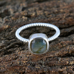 Labradorite Solitaire Korean 925 Silver Gray Gemstones Dainty Contemporary Ring Jewelry
