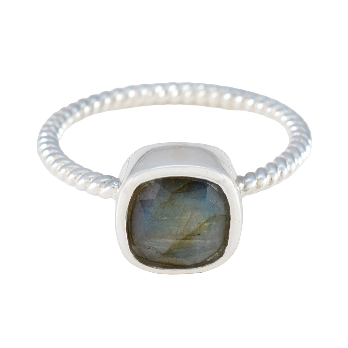 Labradorite Solitaire Korean 925 Silver Gray Gemstones Dainty Contemporary Ring Jewelry メイン画像