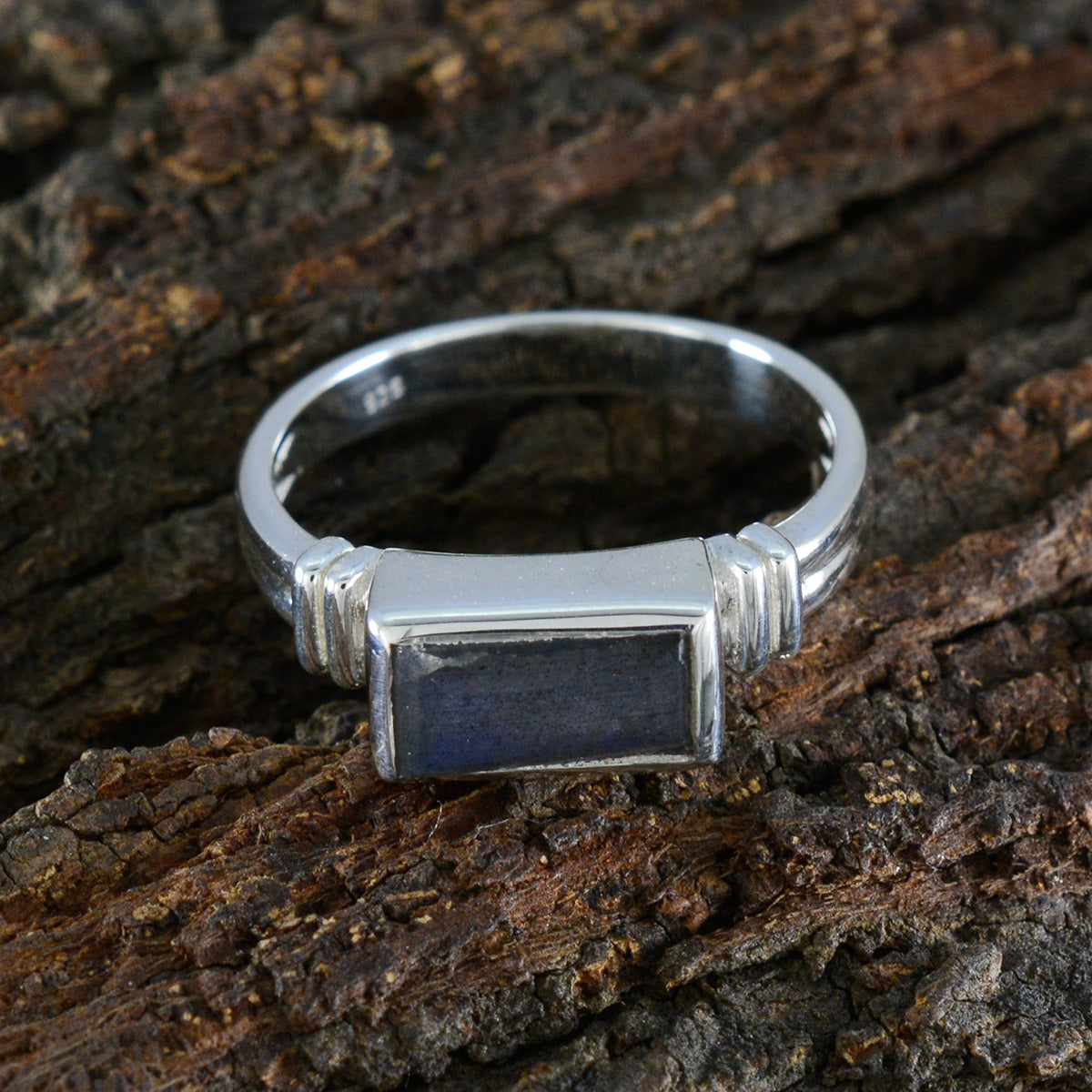 Labradorite Solitaire French 925 Sterling Silver Gray Gemstones Minimal Romantic Ring Jewelry