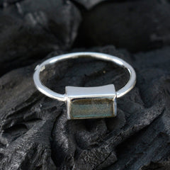 Labradorite Solitaire Korean Sterling Silver Gray Gemstones Delicate Feminine Ring Jewelry