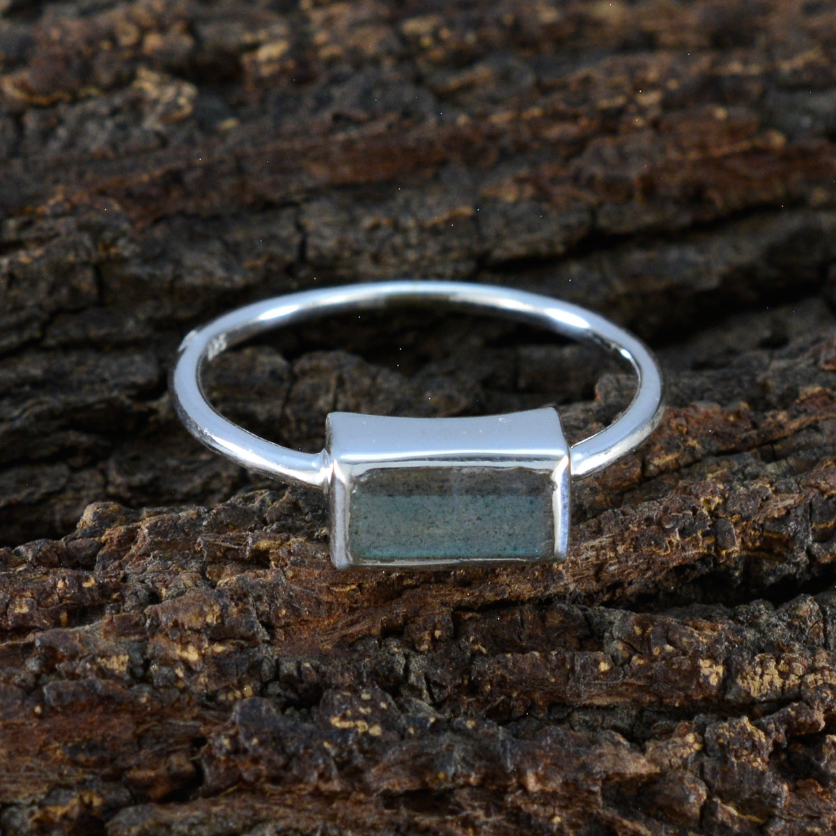 Labradorite Solitaire Korean Sterling Silver Gray Gemstones Delicate Feminine Ring Jewelry