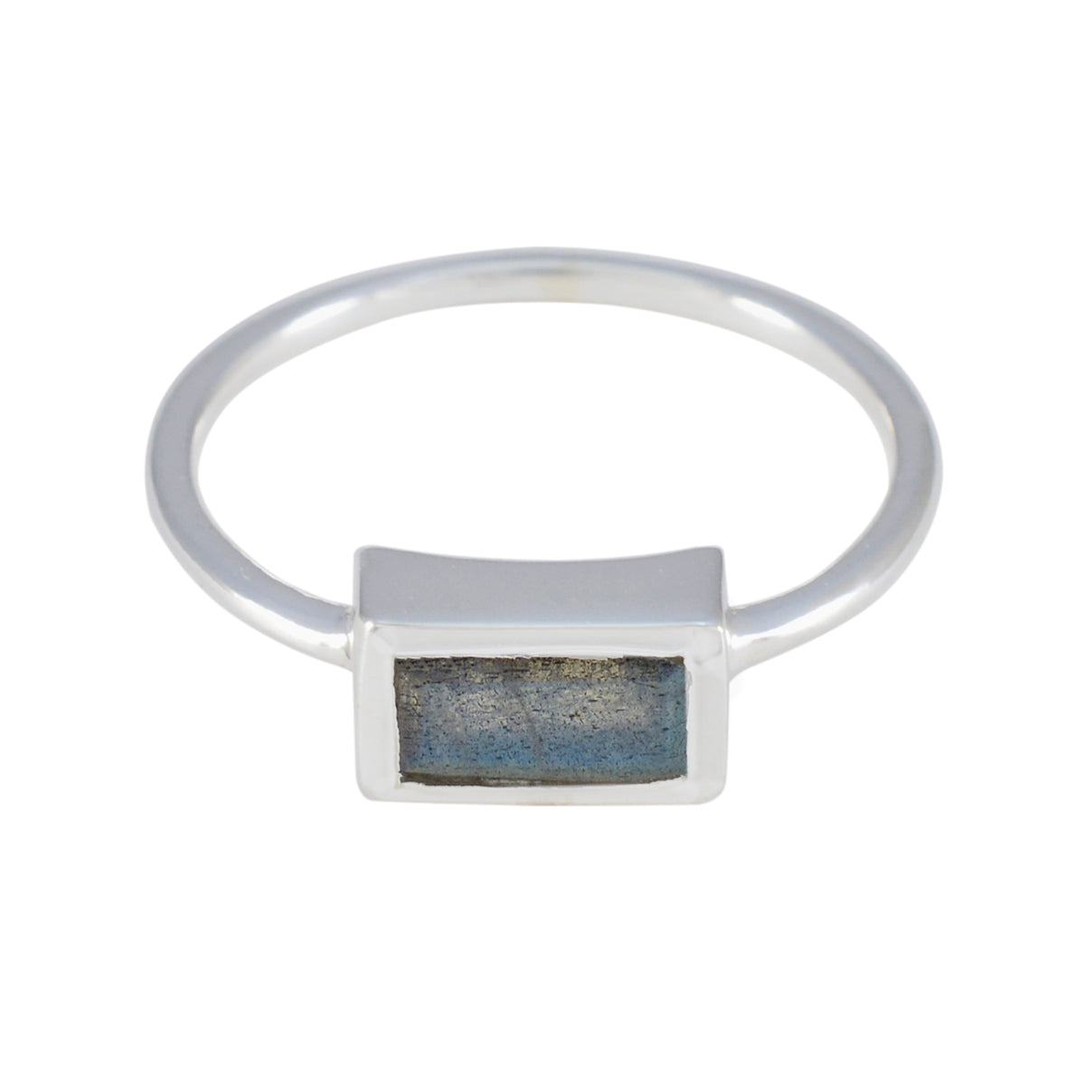 Labradorite Solitaire Korean Sterling Silver Gray Gemstones Delicate Feminine Ring Jewelry Hoofdafbeelding