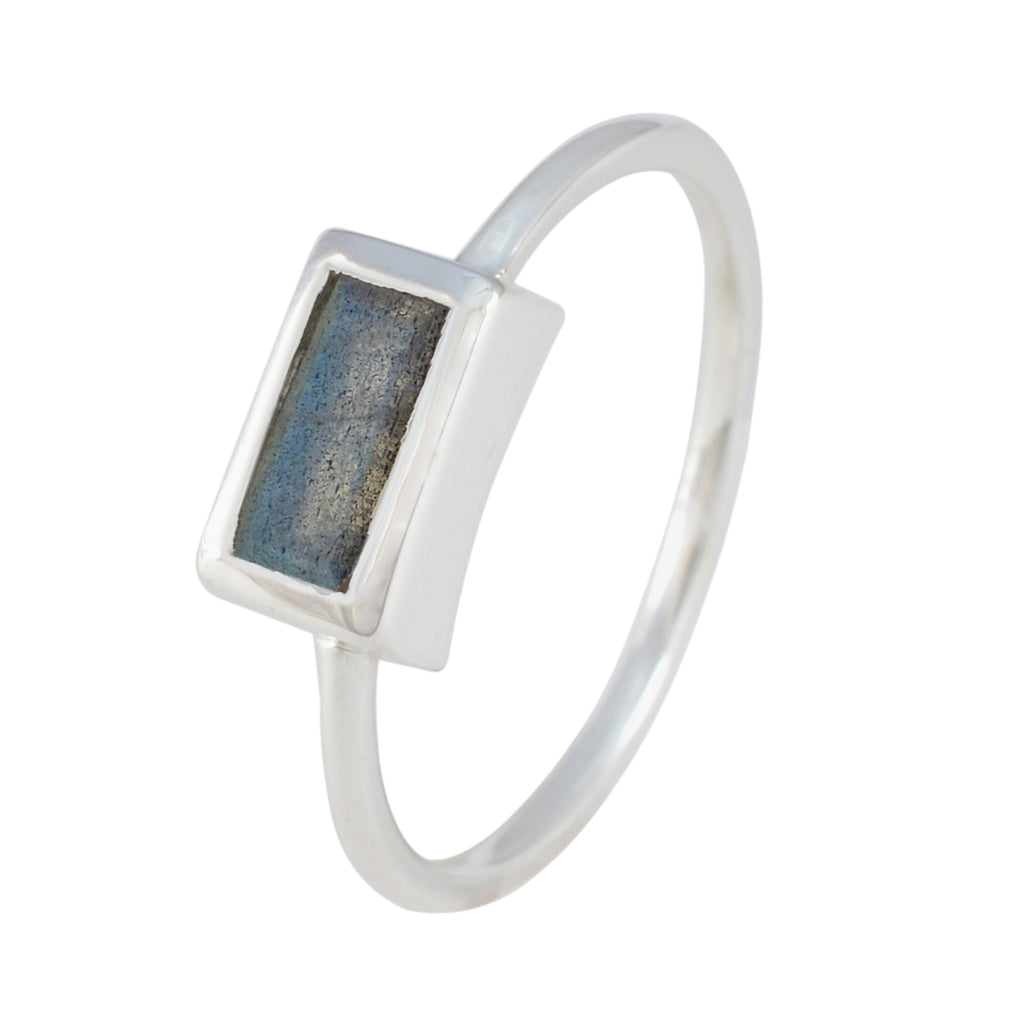 Labradorite Solitaire Korean Sterling Silver Gray Gemstones Delicate Feminine Ring Jewelry
