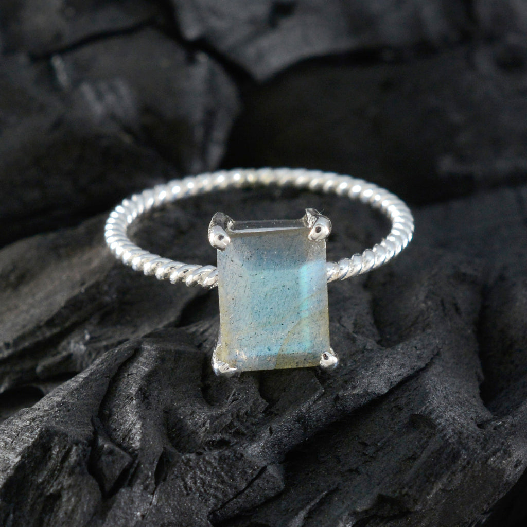 Labradorite Solitaire American 925 Sterling Silver Gray Gemstones Delicate Twist Ring Jewelry