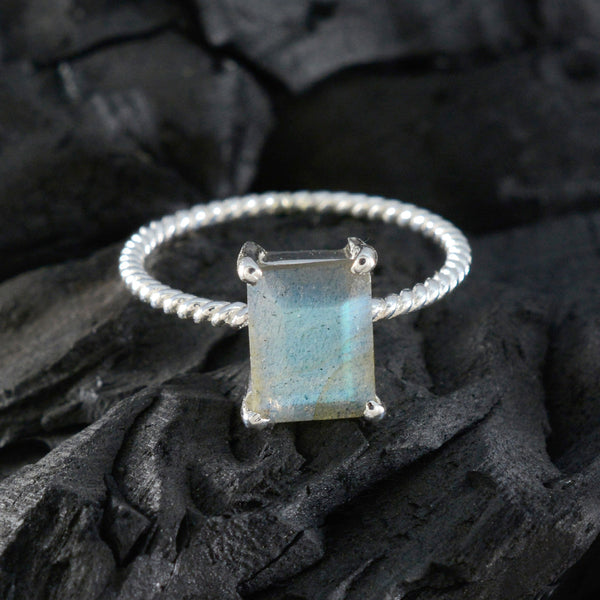Labradorite Solitaire American 925 Sterling Silver Gray Gemstones Delicate Twist Ring Jewelry