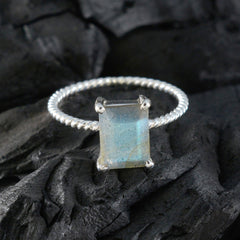 Labradorite Solitaire American 925 Sterling Silver Gray Gemstones Delicate Twist Ring Jewelry