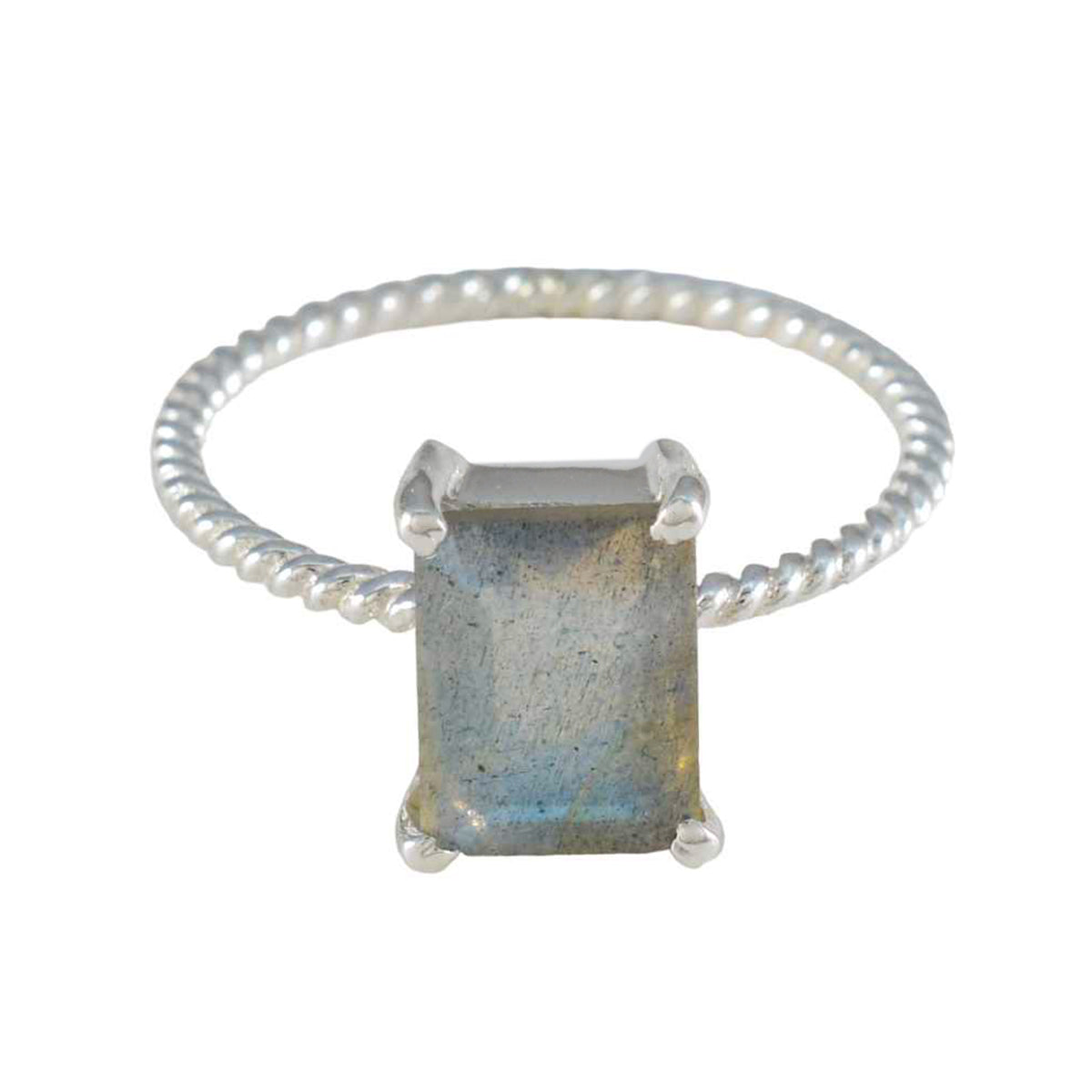 Labradorite Solitaire American 925 Sterling Silver Gray Gemstones Delicate Twist Ring Jewelry