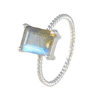 Labradorite Solitaire American 925 Sterling Silver Gray Gemstones Delicate Twist Ring Jewelry