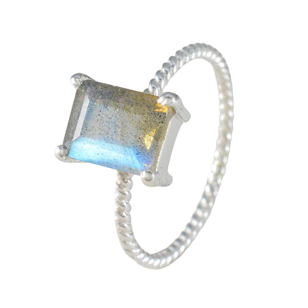 Labradorite Solitaire American 925 Sterling Silver Gray Gemstones Delicate Twist Ring Jewelry