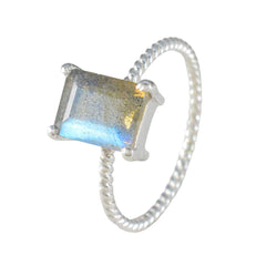 Labradorite Solitaire American 925 Sterling Silver Gray Gemstones Delicate Twist Ring Jewelry