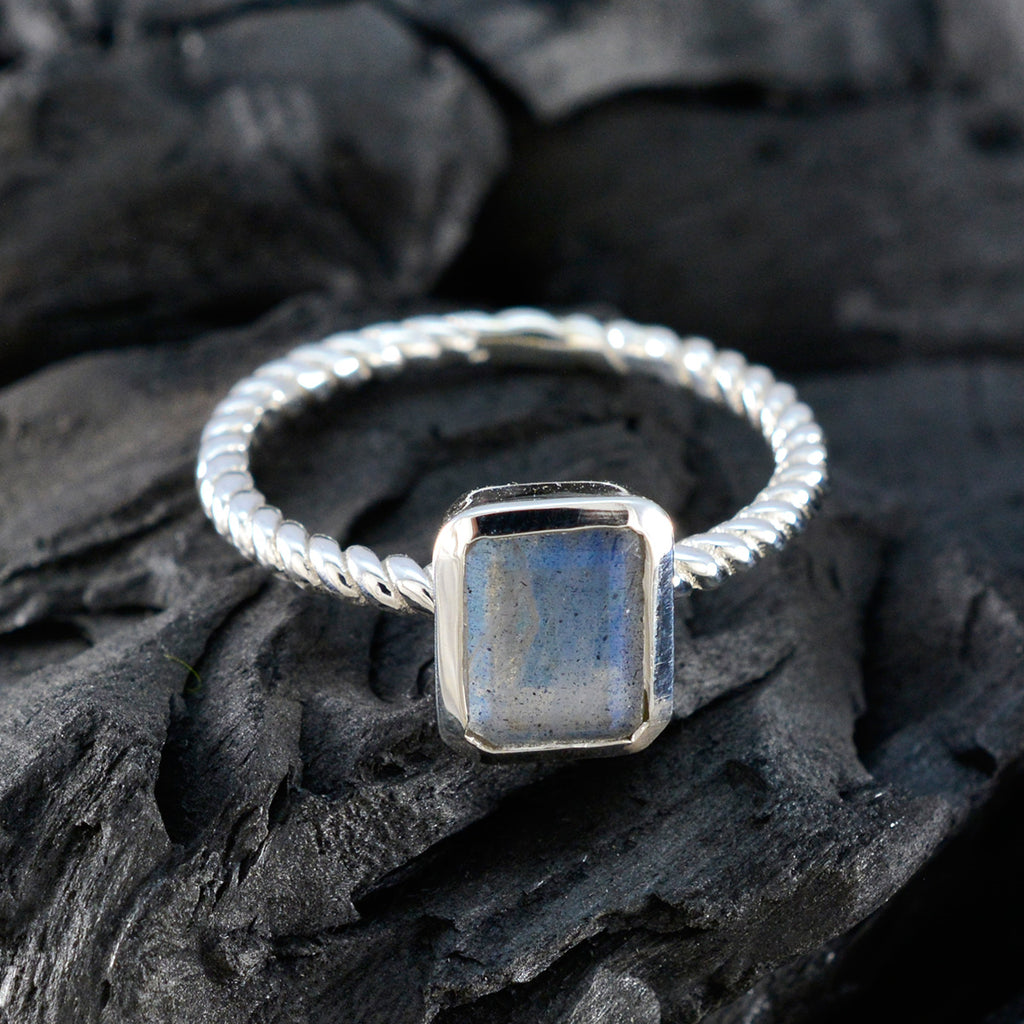 Labradorite Solitaire German 925 Silver Gray Gemstone Featherlight Abstract Ring Jewellery