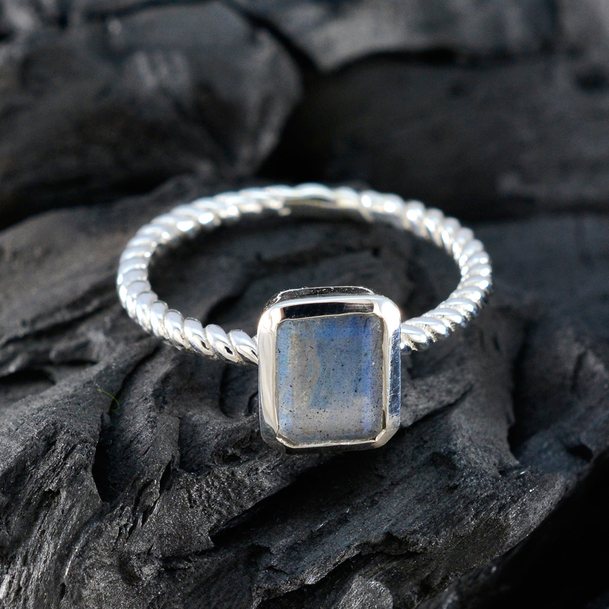 Labradorite Solitaire German 925 Silver Gray Gemstone Featherlight Abstract Ring Jewellery