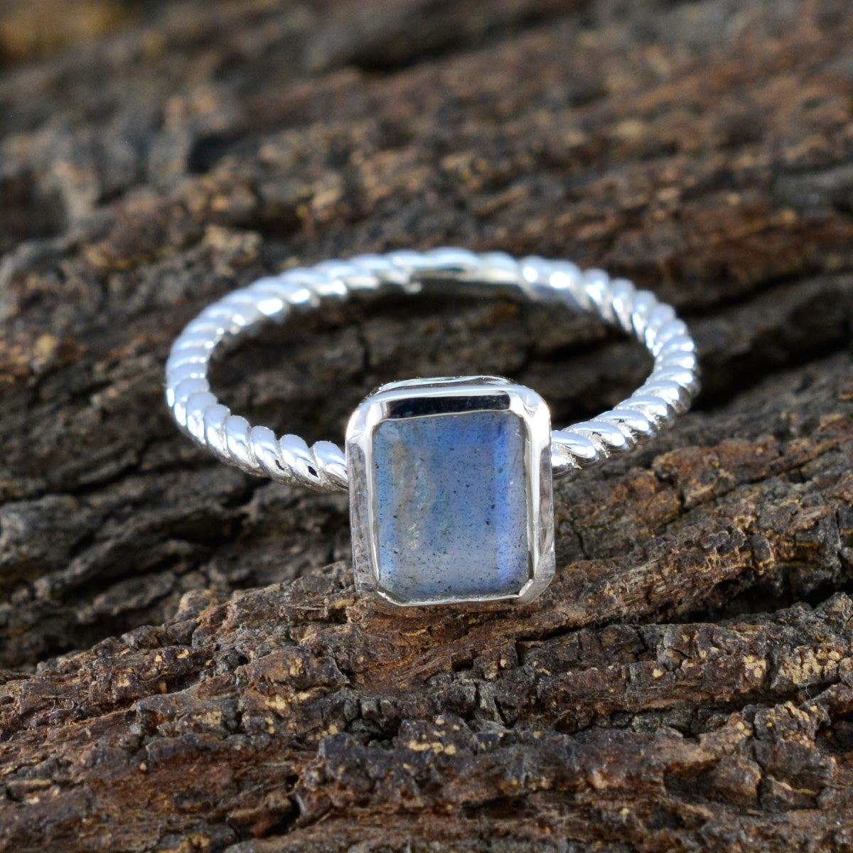 Labradorite Solitaire German 925 Silver Gray Gemstone Featherlight Abstract Ring Jewellery