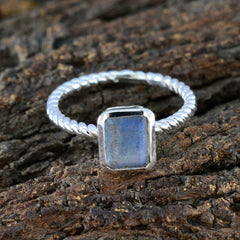 Labradorite Solitaire German 925 Silver Gray Gemstone Featherlight Abstract Ring Jewellery