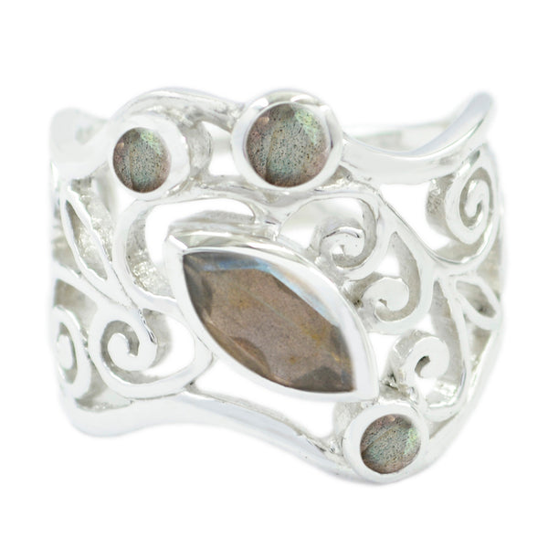 Labradorite quarter Italian Silver Gray Gems Essential  Filigree Ring Jewelry