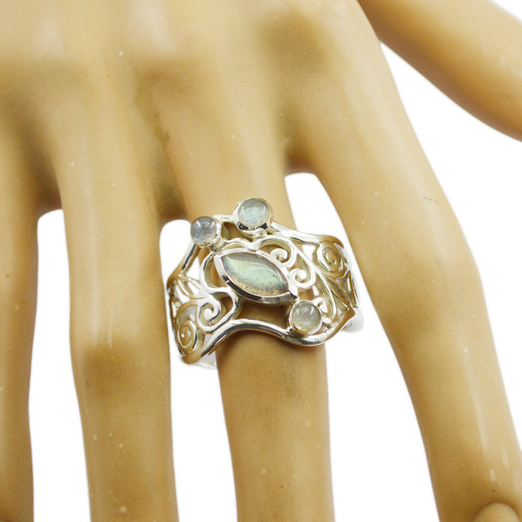 Labradorite quarter Italian Silver Gray Gems Essential  Filigree Ring Jewelry