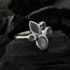 Labradorite Penta Russian 925 Sterling Silver Gray Gemstones Minimal Boho Ring Jewellery