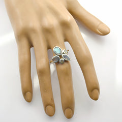 Labradorite Penta Russian 925 Sterling Silver Gray Gemstones Minimal Boho Ring Jewellery