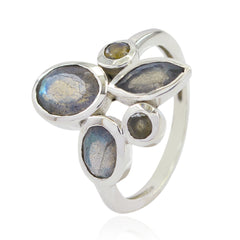 Labradorite Penta Russian 925 Sterling Silver Gray Gemstones Minimal Boho Ring Jewellery