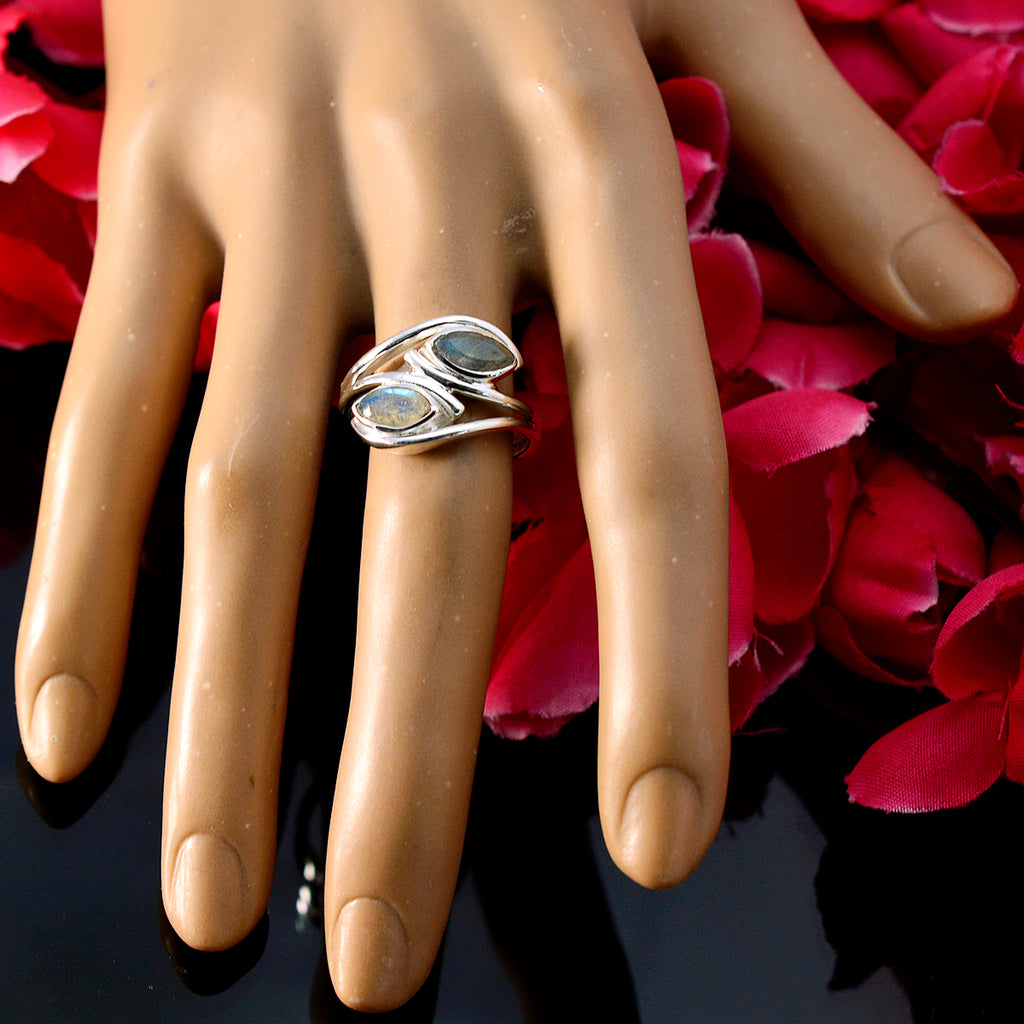 Labradorite Toi et Moi German 925 Sterling Silver Gray Gems Slim Abstract Ring Jewelry