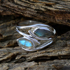 Labradorite Toi et Moi German 925 Sterling Silver Gray Gems Slim Abstract Ring Jewelry