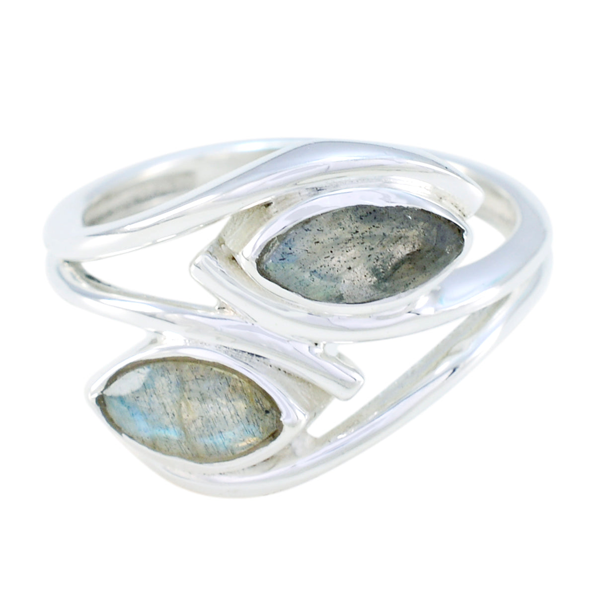 Labradorite Toi et Moi German 925 Sterling Silver Gray Gems Slim Abstract Ring Jewelry