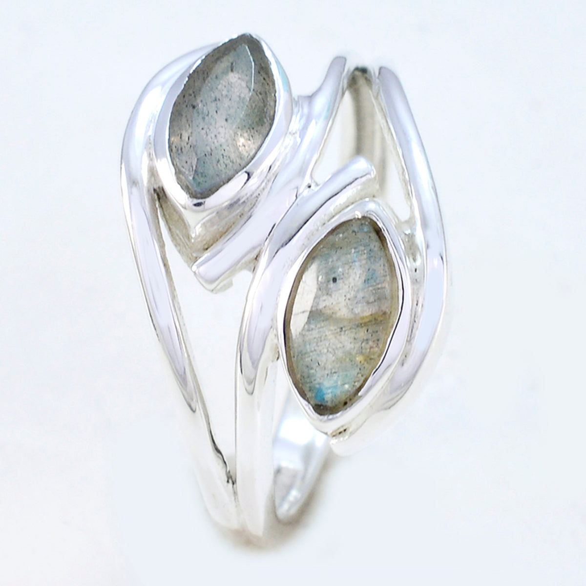 Labradorit Toi et Moi Tysk 925 Sterling Silver Grå Ädelstenar Smal Abstrakt Ring Smycken Sekundär produktbild