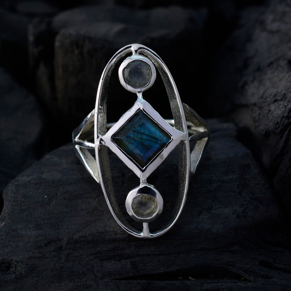 Labradorite Trilogy African Silver Gray Gemstone Slim Luxurious Ring Jewellery