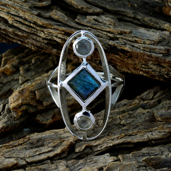 Labradorite Trilogy African Silver Gray Gemstone Slim Luxurious Ring Jewellery
