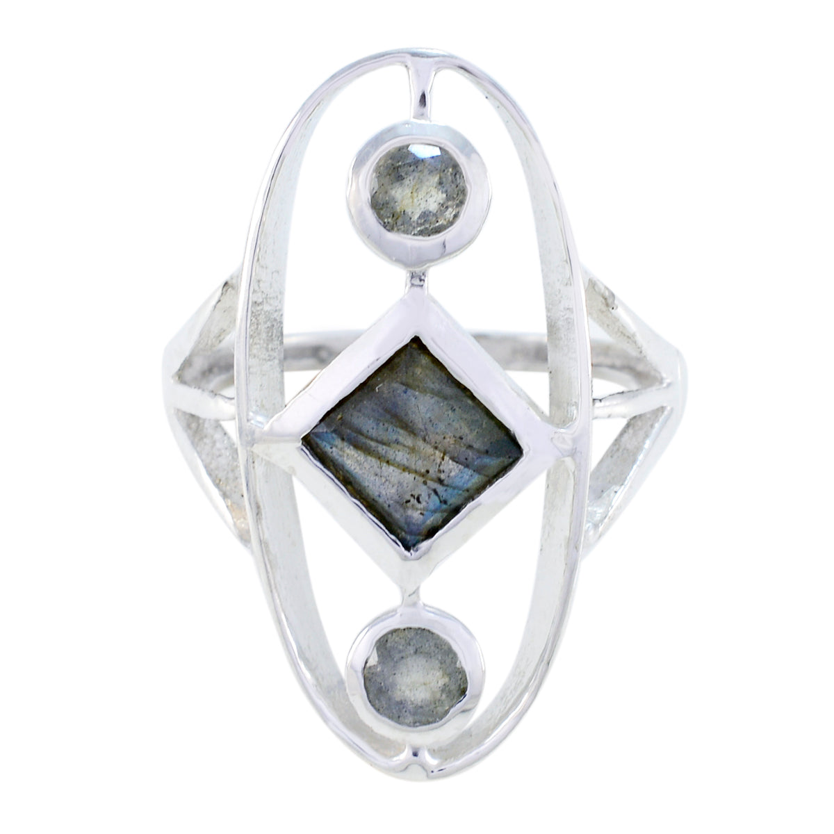 Labradorite Trilogy African Silver Gray Gemstone Slim Luxurious Ring Jewellery Главное изображение товара