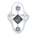 Labradorite Trilogy African Silver Gray Gemstone Slim Luxurious Ring Jewellery