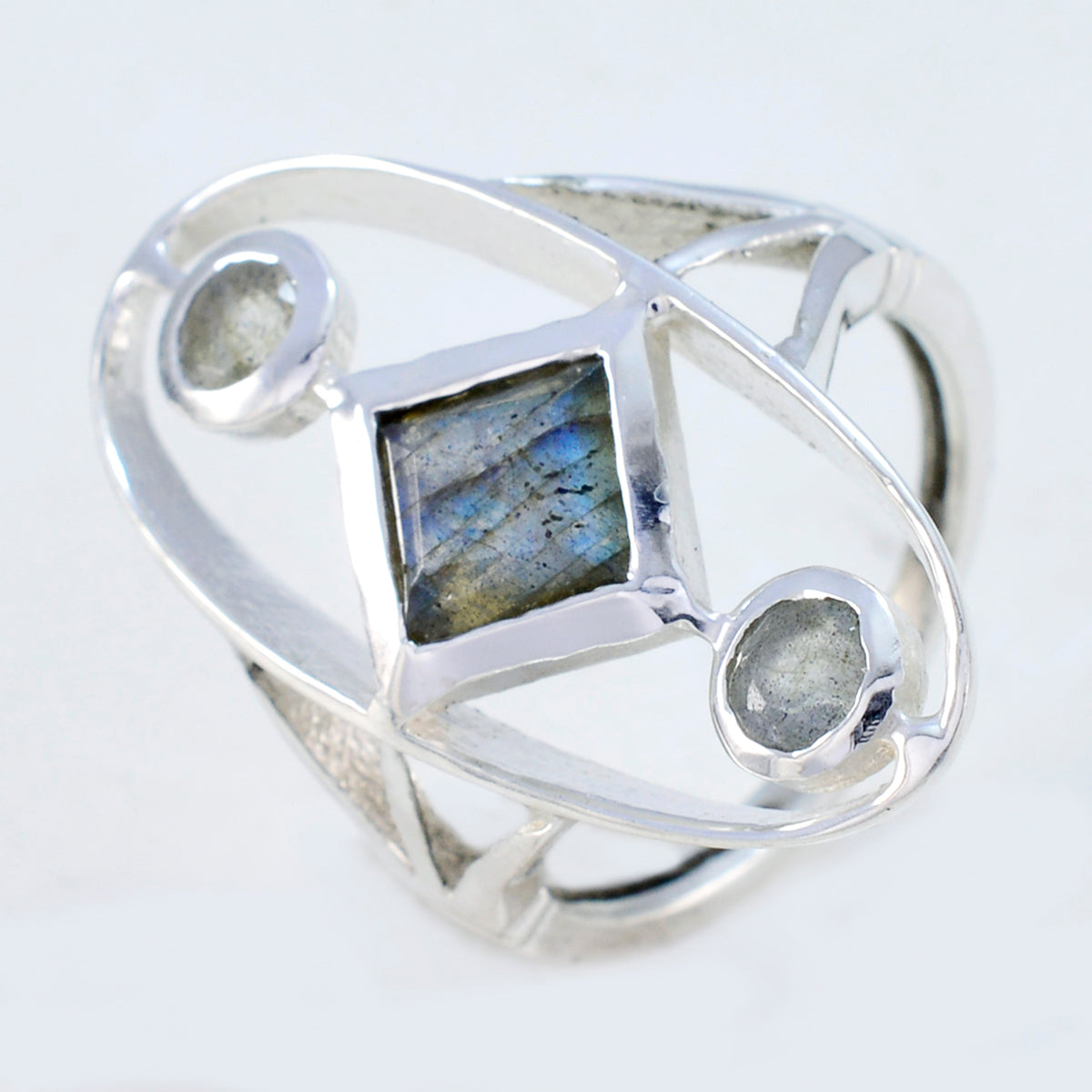 Labradorite Trilogy African Silver Gray Gemstone Slim Luxurious Ring Jewellery Второстепенное изображение товара