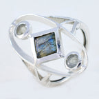 Labradorite Trilogy African Silver Gray Gemstone Slim Luxurious Ring Jewellery