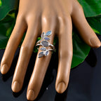 Labradorite Hepta Russian 925 Sterling Silver Gray Gemstones Mid weight Leafy Ring Jewellery