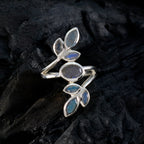 Labradorite Hepta Russian 925 Sterling Silver Gray Gemstones Mid weight Leafy Ring Jewellery