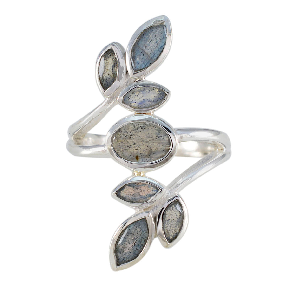 Labradorite Hepta Russian 925 Sterling Silver Gray Gemstones Mid weight Leafy Ring Jewellery Imagen principal del producto