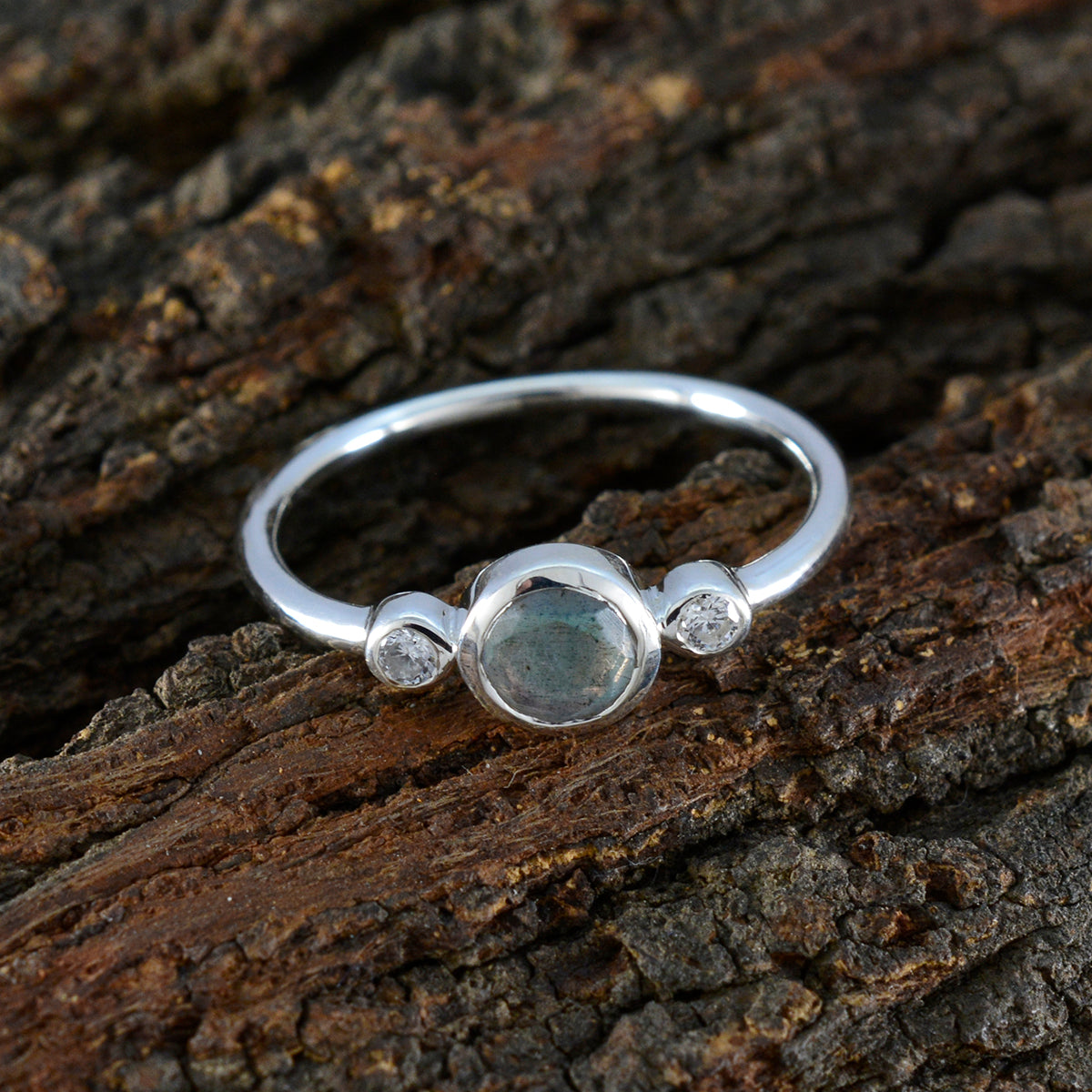 Labradorite Trilogy American Silver Gray Gems Elegant  Romantic Ring Jewellery