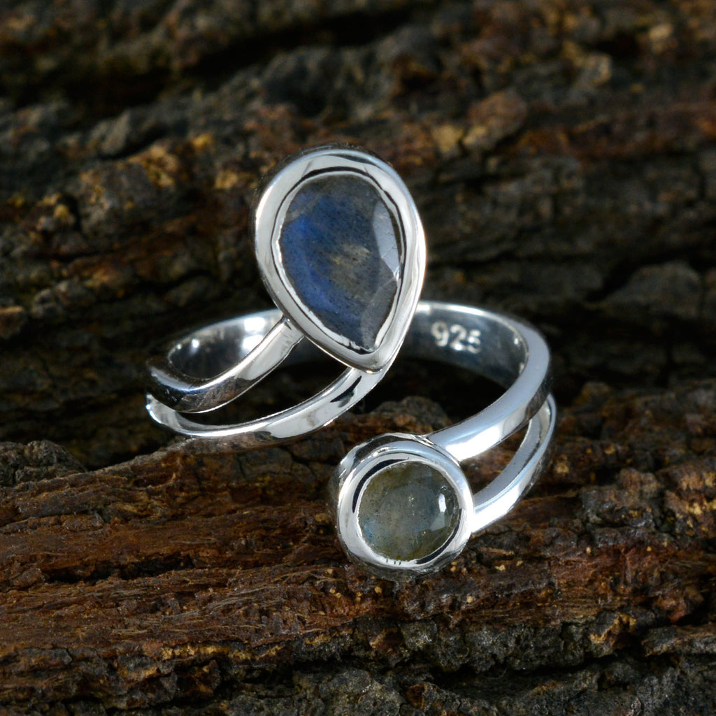Labradorite Toi et Moi Indian 925 Sterling Silver Gray Gemstone Tiny Luxurious Ring Jewelry