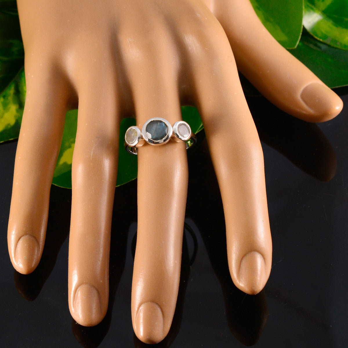 Labradorite Trilogy Turkish 92.5 Silver Gray Gemstone Whisper thin Trendy Ring Jewelry