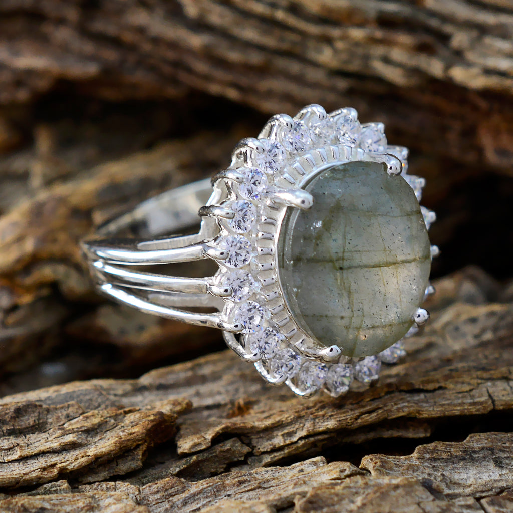 Labradorite Halo German 92.5 Silver Gray Gemstones Classic Signet Ring Jewellery