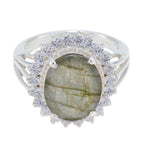 Labradorite Halo German 92.5 Silver Gray Gemstones Classic Signet Ring Jewellery