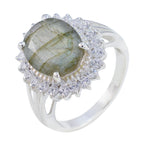 Labradorite Halo German 92.5 Silver Gray Gemstones Classic Signet Ring Jewellery