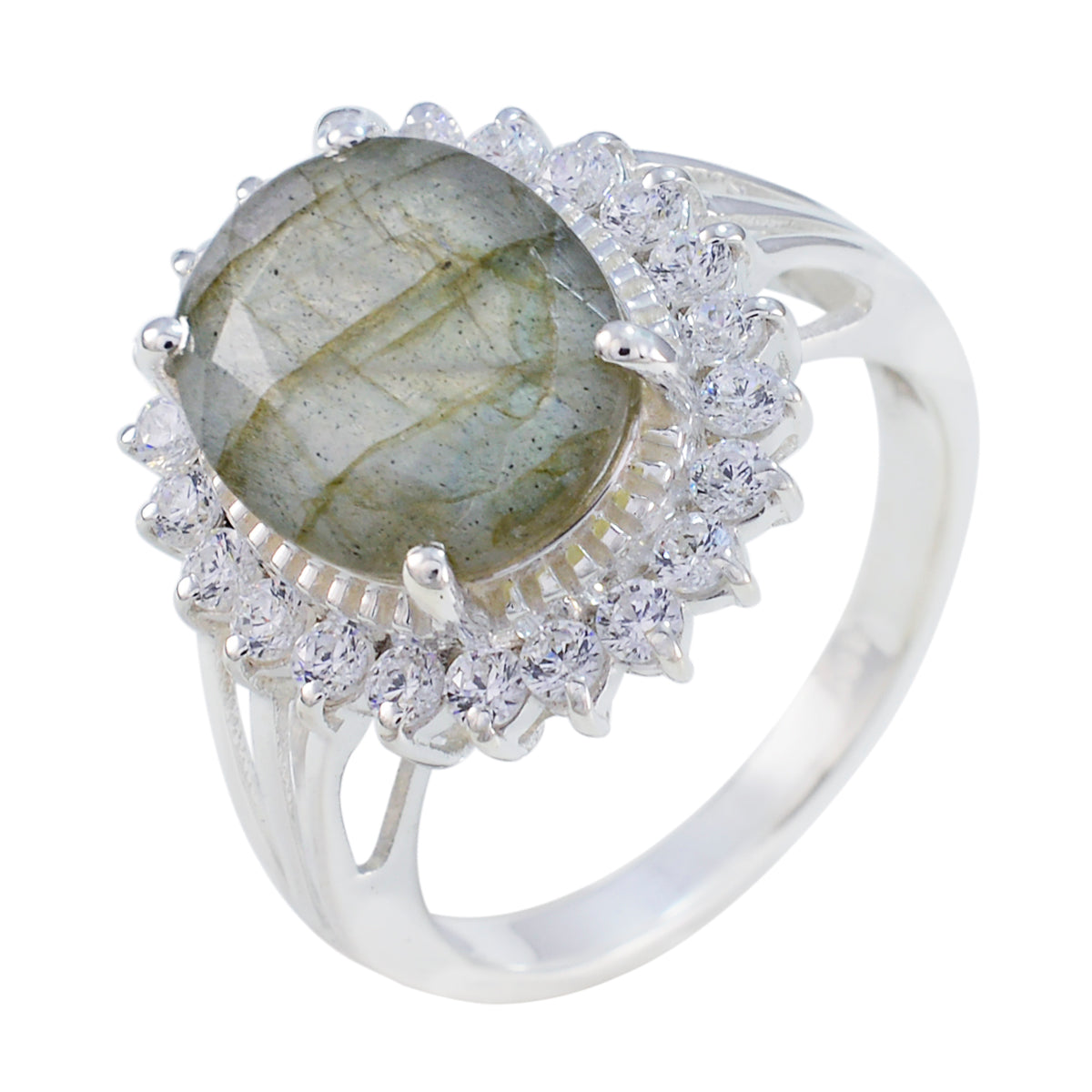 Labradorite Halo German 92.5 Silver Gray Gemstones Classic Signet Ring Jewellery