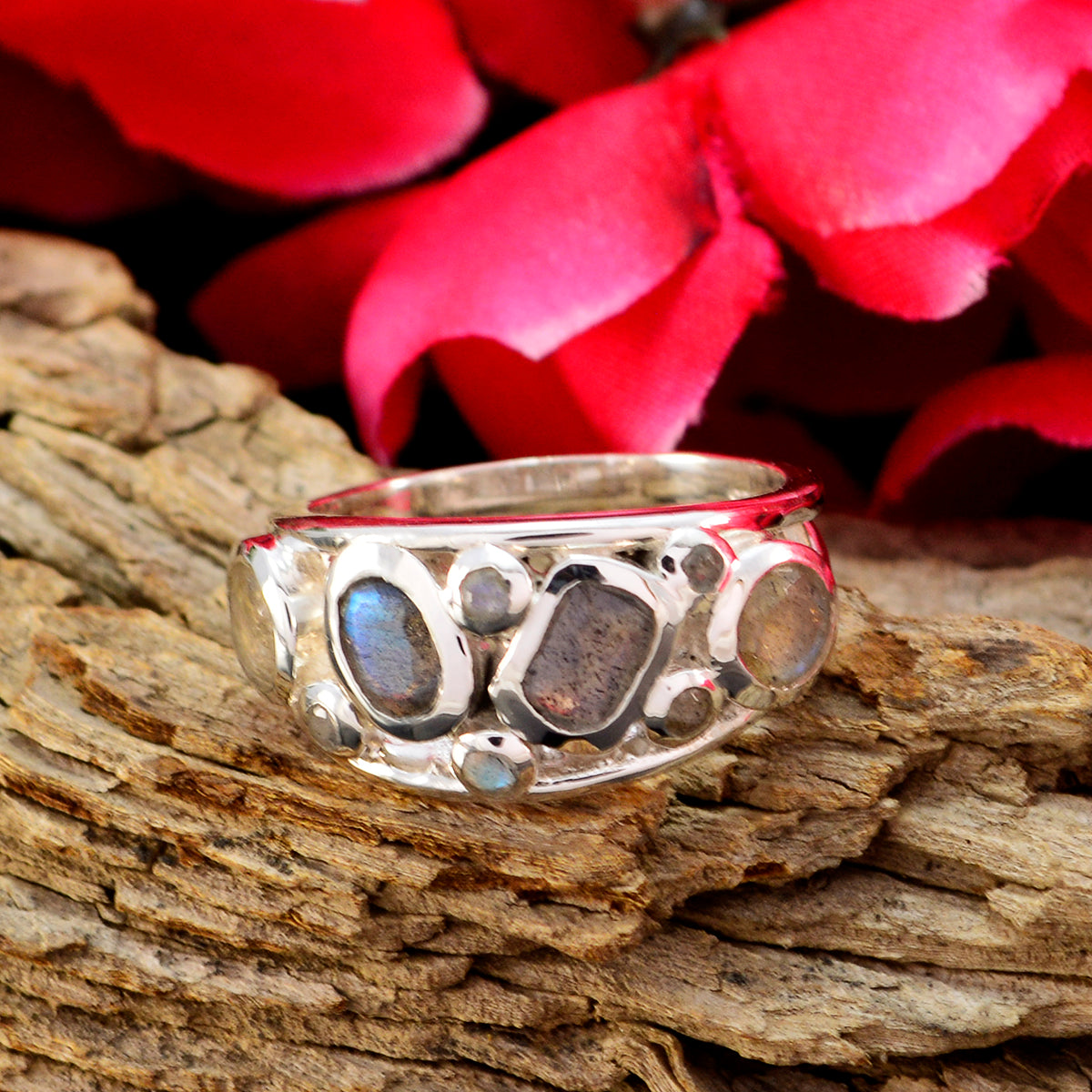 Labradorite quarter African Sterling Silver Gray Gemstones Minimal Artisan Ring Jewelry