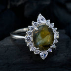 Labradorite Halo Russian Silver Gray Gemstones Eye catching Trendy Ring Jewellery