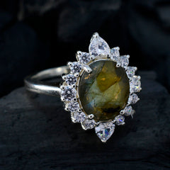 Labradorite Halo Russian Silver Gray Gemstones Eye catching Trendy Ring Jewellery