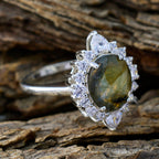 Labradorite Halo Russian Silver Gray Gemstones Eye catching Trendy Ring Jewellery
