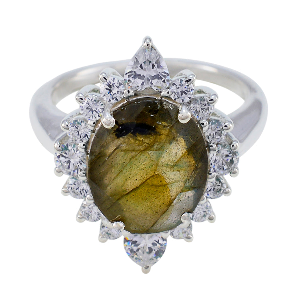 Labradorite Halo Russian Silver Gray Gemstones Eye catching Trendy Ring Jewellery